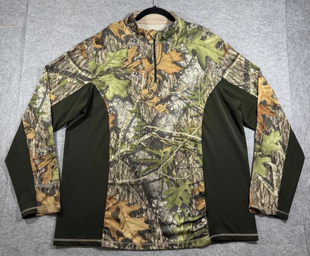 Mossy Oak Turkey Thugs 1/4 Zip Mens L Camo Hunting Lightweight Pullover Cooling